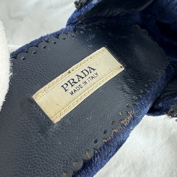 PRADA Navy Blue Velvet Faux Stone Embroidered Heels Sandals 36.5 - 6.5US - Picture 9 of 12